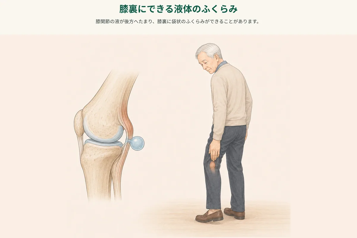 膝関節と膝裏にできるベーカー嚢腫の位置
