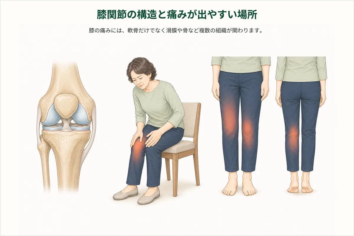 膝関節の構造と痛みが出ることがある場所