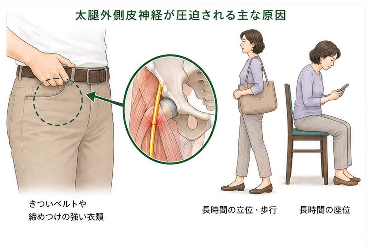 大腿外側皮神経に圧がかかる要因と症状が変わりやすい生活場面