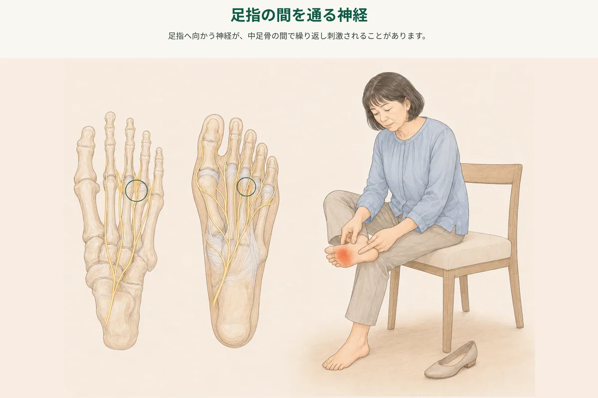 足指へ向かう神経とモートン病で症状が出やすい前足部