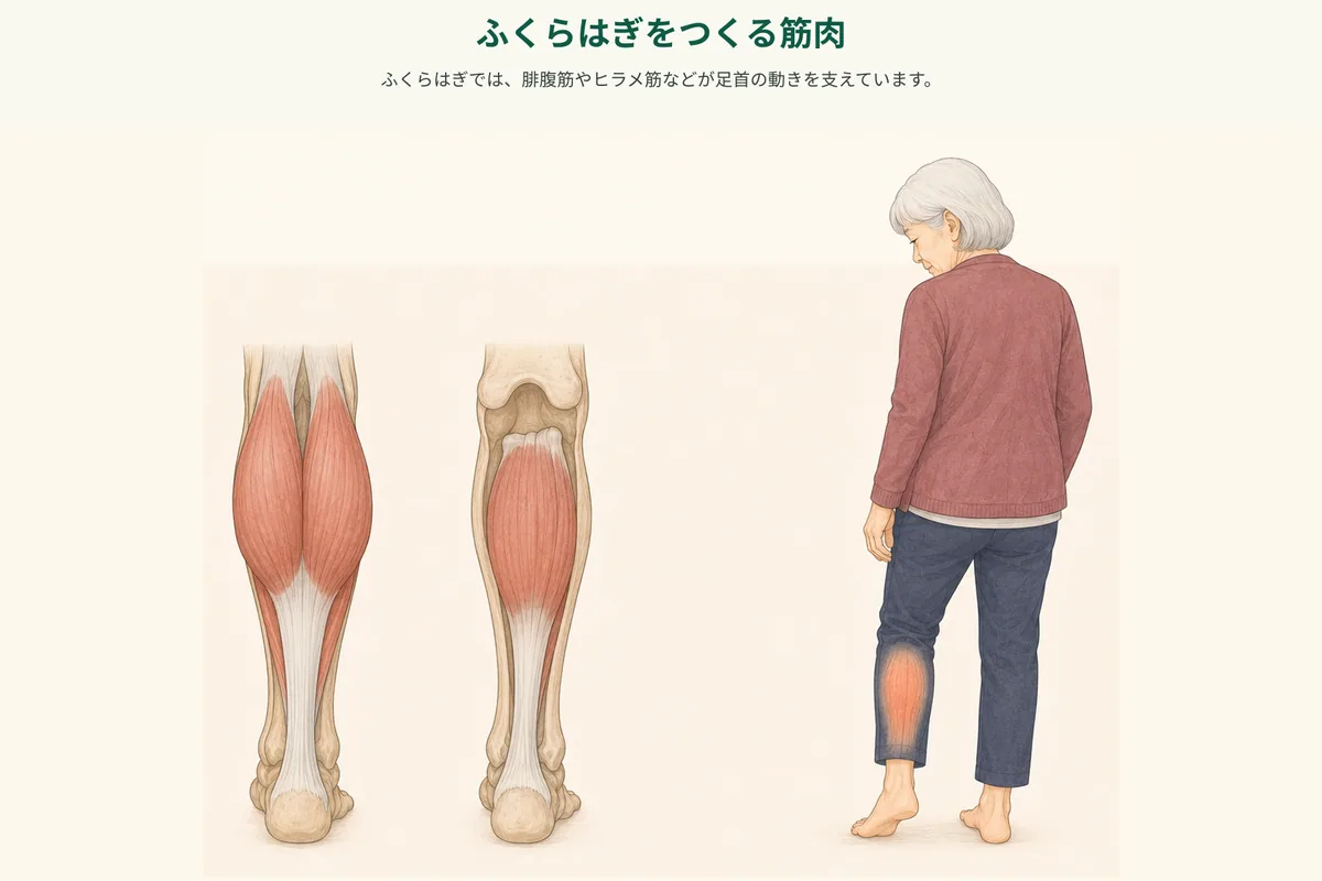 ふくらはぎの筋肉と、こむら返りで縮みやすい範囲