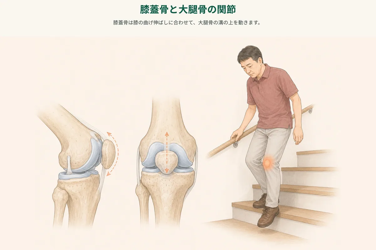 膝蓋骨と大腿骨、膝のお皿まわりに痛みを感じる範囲
