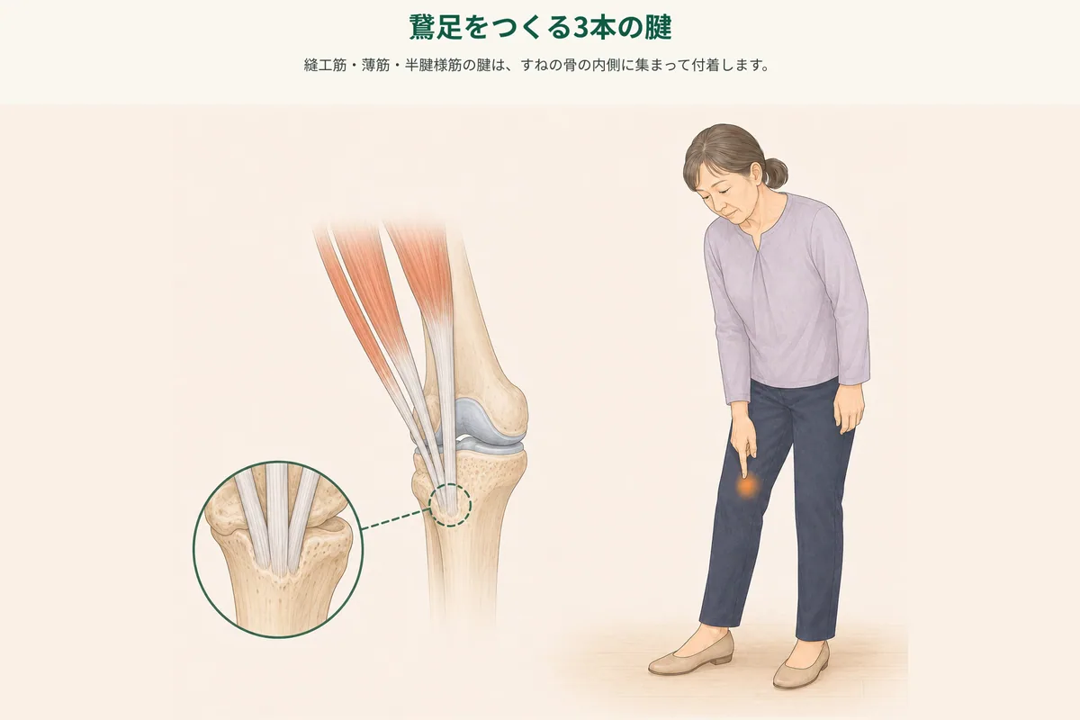 膝内側の鵞足部と痛みを感じやすい範囲