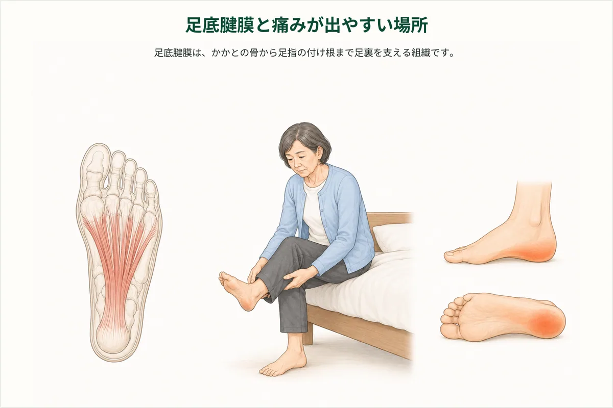 かかとから足指へ広がる足底腱膜と痛みが出やすい場所