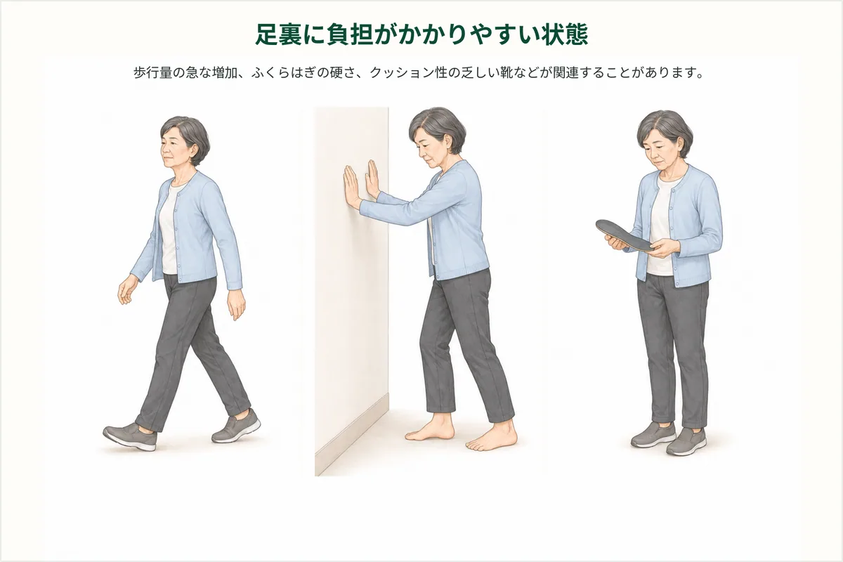 歩行量、足首の動き、靴の違いを振り返る場面