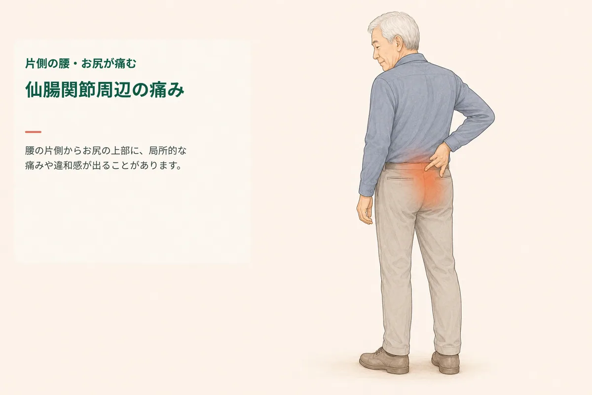 椅子から立つときに片側の腰とお尻を気にする女性のイラスト