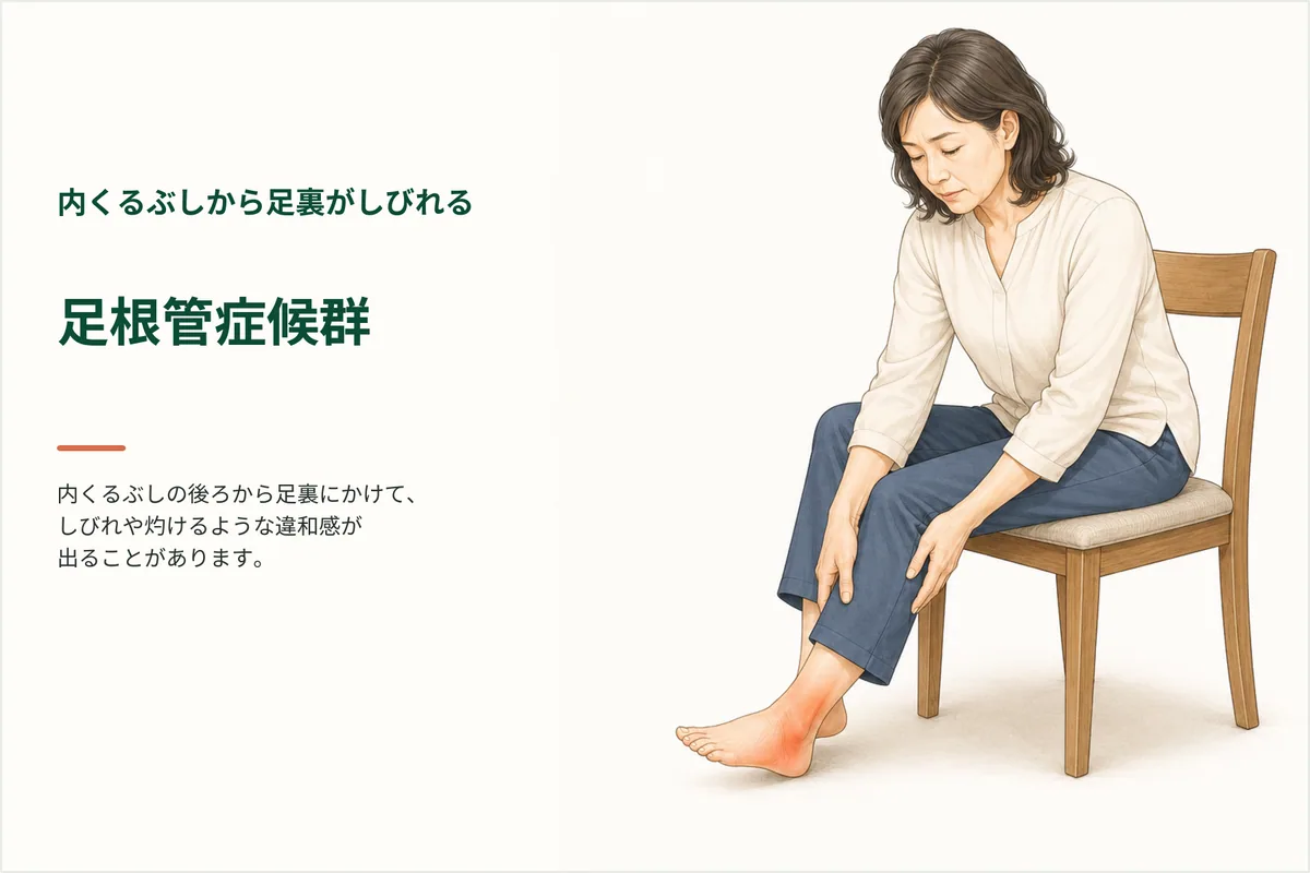 内くるぶしから足裏にしびれを感じる女性のイラスト