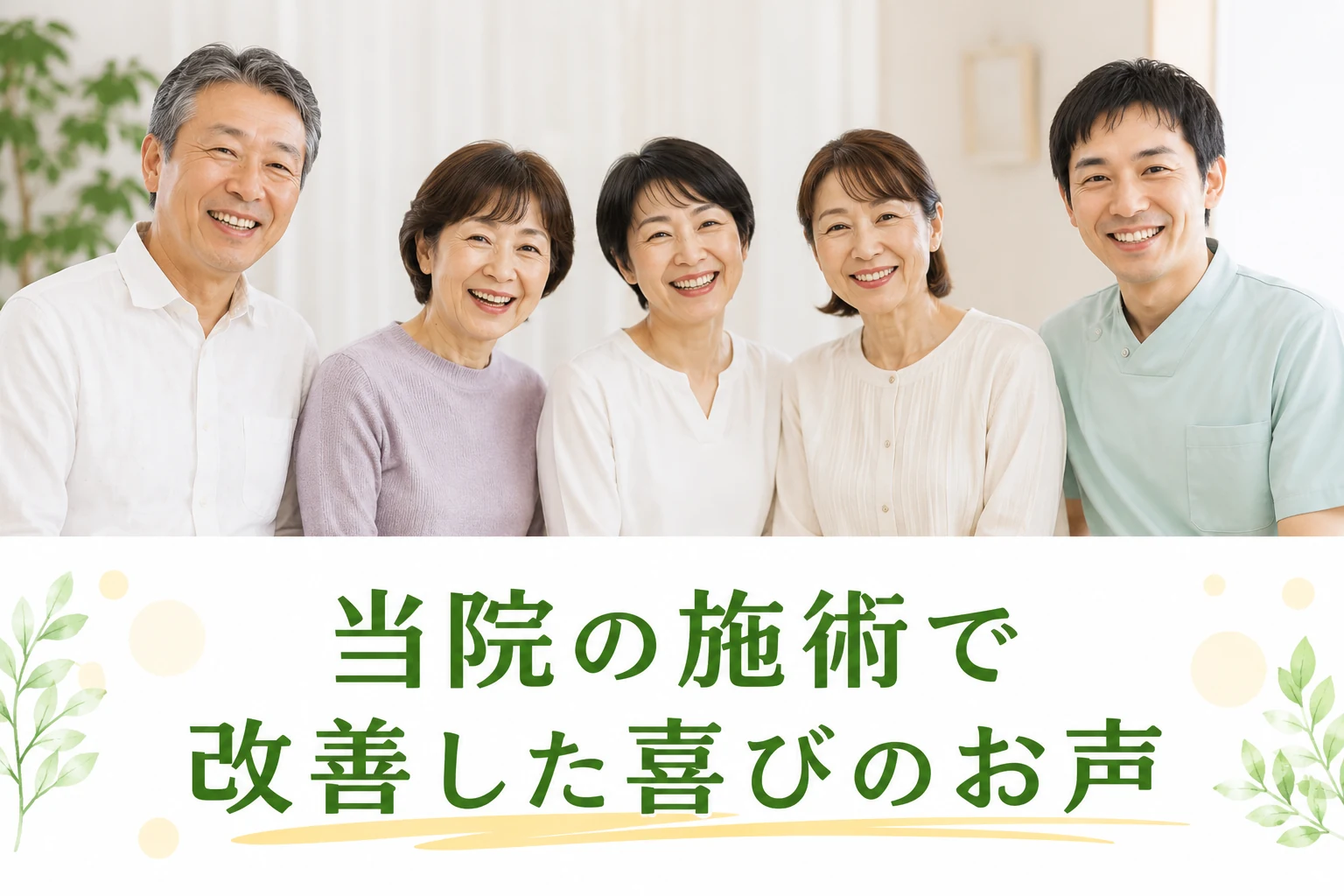 当院の施術で改善した喜びのお声を紹介するビジュアル